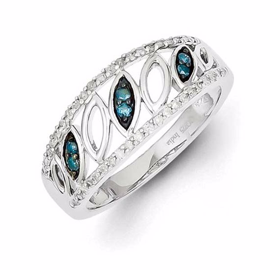 QR5327-6 White Night Sterling Silver Rhodium Plated Blue & White Diamond Ring