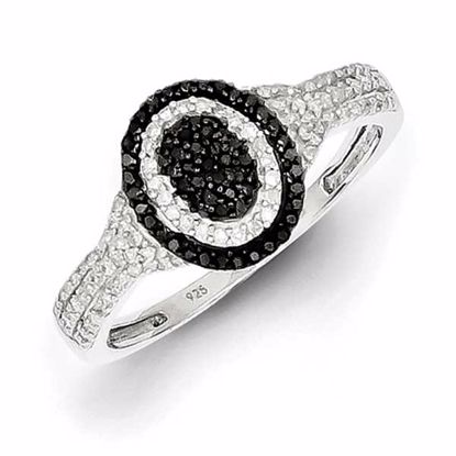 QR5374-8 White Night Sterling Silver Black and White Diamond Oval Ring