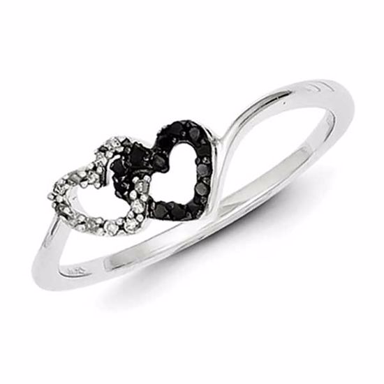 QR3339-6 White Night Sterling Silver Black & White Diamond Heart Ring