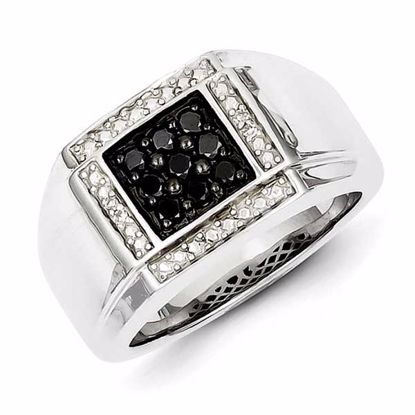 QR5491-9 Valentine's Day Sterling Silver White & Black Diamond Square Men's Ring