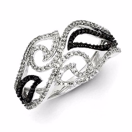 QR5444-7 White Night Sterling Silver Black and White Diamond Ring