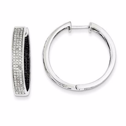 QE7906 Closeouts Sterling Silver Black & White Diamond In/Out Hoop Earrings