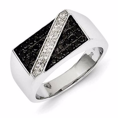 QR5487-9 White Night Sterling Silver Rhodium Plated Black and White Diamond Men's Ring