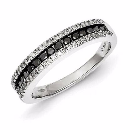 QR3252-6 White Night Sterling Silver Black and White Diamond Ring