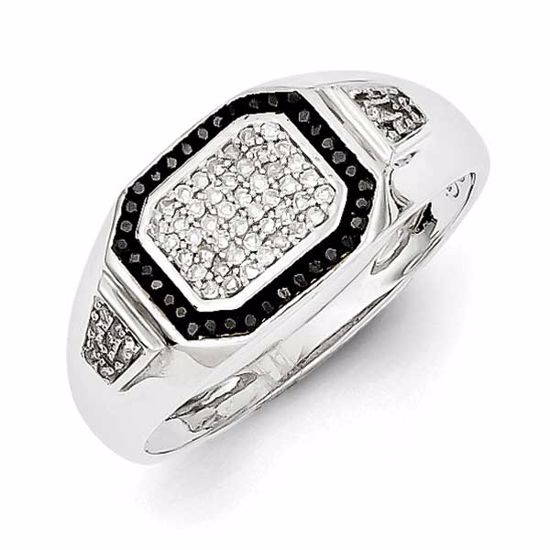 QR5591-11 White Night Sterling Silver Rhodium Plated Black and White Diamond Men's Ring