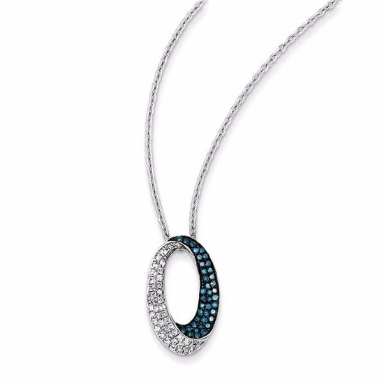 QP3688 White Night Sterling Silver White & Blue Diamond Open Oval Pendant Slide