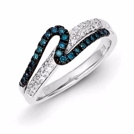 QR5291-7 Closeouts Sterling Silver White & Blue Diamond Ring