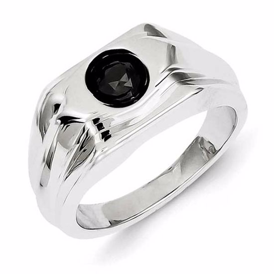 QR5535-11 White Night Sterling Silver Black Diamond Mens Ring