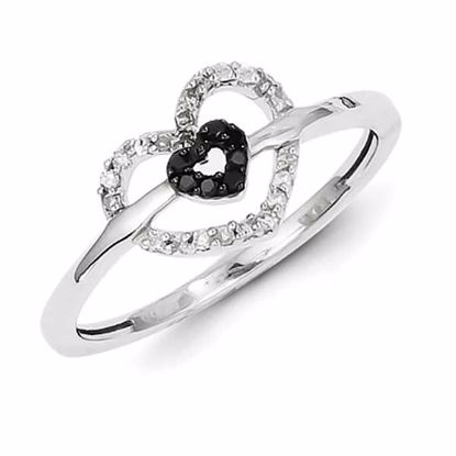 QR5357-7 White Night Sterling Silver w/ Black and White Diamond Double Heart Ring