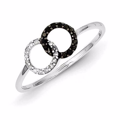 QR5368-6 White Night Sterling Silver Black & White Diamond Double Circle Ring