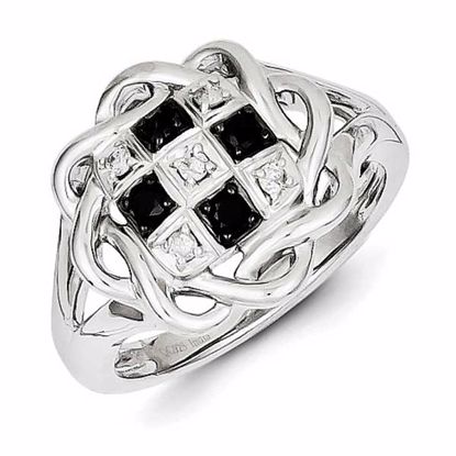 QR3263-7 White Night Sterling Silver Black and White Diamond Ring