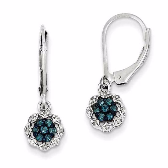 QE10796 White Night Sterling Silver White & Blue Diamond Leverback Earrings