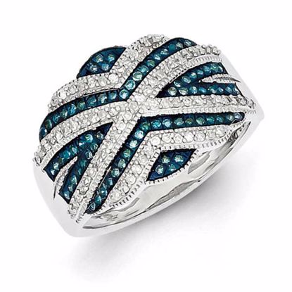 QR5319-8 White Night Sterling Silver Blue and White Diamond Ring