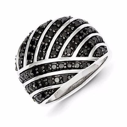 QR2985-6 White Night Sterling Silver Black Diamond Ring