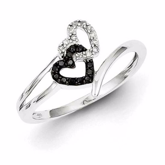 QR3337-6 White Night Sterling Silver Black & White Diamond Heart Ring