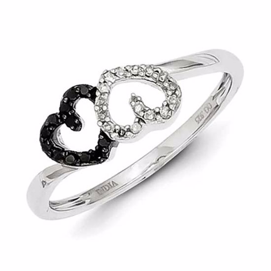 QR5345-6 White Night Sterling Silver Black and White Diamond Double Heart Ring