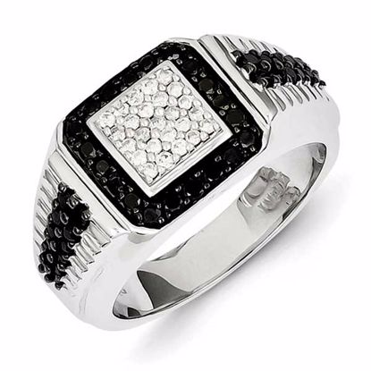 QR5517-11 White Night Sterling Silver Rhodium Plated Black and White Diamond Men's Ring