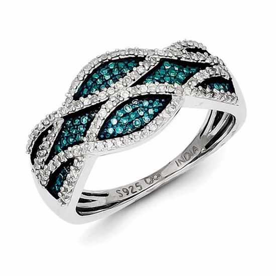 QR5299-7 White Night Sterling Silver Blue and White Diamond Ring