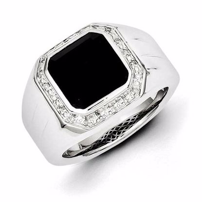 QR5556-11 White Night Sterling Silver Diamond & Black Onyx Square Men's Ring