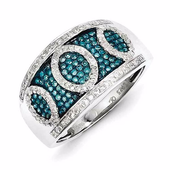 QR5276-8 Closeouts Sterling Silver Blue and White Diamond Ring