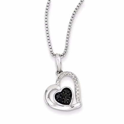 QP2363 White Night Sterling Silver Black & White Diamond Heart Pendant