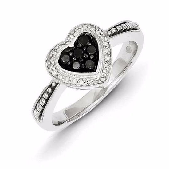 QDX136-7 White Night Sterling Silver Black & White Diamond Heart Ring