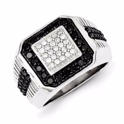 QR5490-10 White Night Sterling Silver Rhodium Plated Black and White Diamond Men's Ring