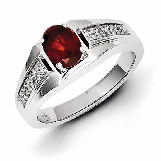 QR5545GA-11 White Night Sterling Silver Garnet & Diamond Men's Ring