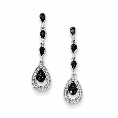 QE7875 White Night Sterling Silver Black and White Diamond Teardrop Post Dangle Earrings