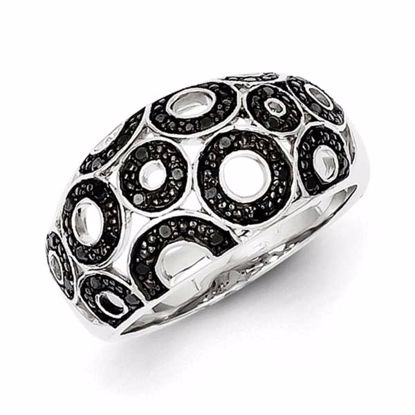 QR5427-6 White Night Sterling Silver Black Diamond Circle Pattern Ring