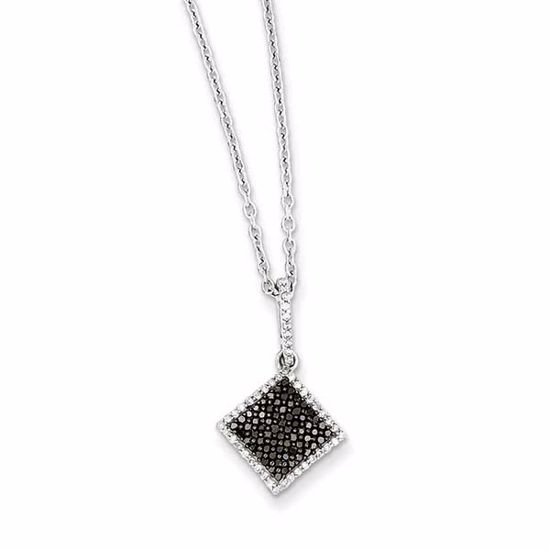 QP3791 White Night Sterling Silver Black and White Diamond Square Pendant