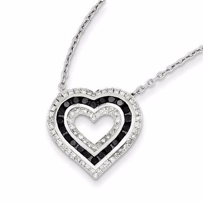 QP2305 White Night Sterling Silver Black and White Diamond Heart Pendant