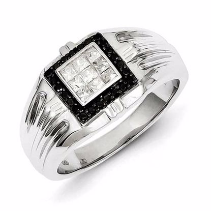 QR5483-10 Closeouts Sterling Silver Rhodium Plated Black and White Diamond Men's Ring