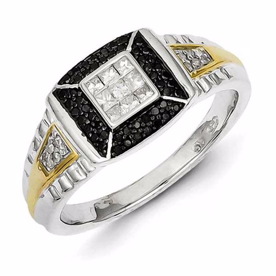 QR5572-9 White Night Sterling Silver and Gold Plated Black & White Diamond Men's Ring