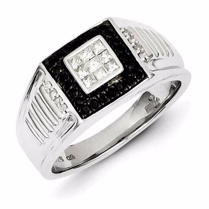 QR5482-10 Closeouts Sterling Silver Rhodium Plated Black and White Diamond Men's Ring