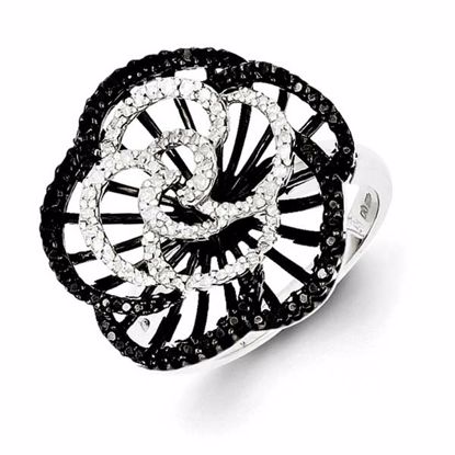 QR3262-8 White Night Sterling Silver Black and White Diamond Ring