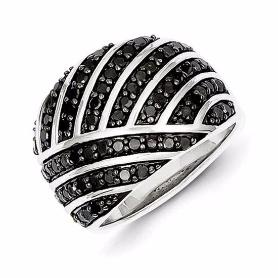 QR2985-7 White Night Sterling Silver Black Diamond Ring