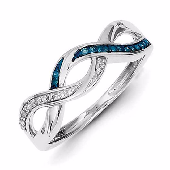 QR5248-7 White Night Sterling Silver Blue and White Diamond Ring