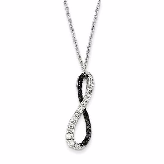 QP2322 White Night Sterling Silver Black and White Diamond Figure 8 Pendant