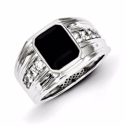 QR5557-11 White Night Sterling Silver White Sapphire & Onyx Square Men's Ring