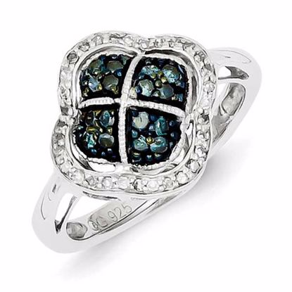 QR5253-7 White Night Sterling Silver Blue Diamond Clover Ring