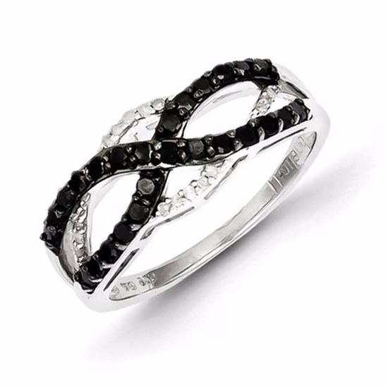 QR3327-7 White Night Sterling Silver Black & White Diamond Ring