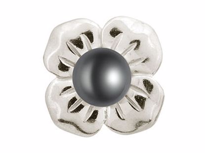 41350-2 Big Black Pearl Flower Silver