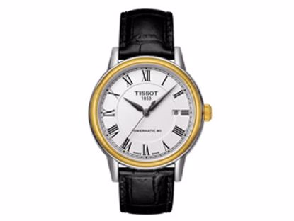 T0854072601300 Carson Men's Automatic Gold Tone Classic Watch - White Dial and Black Leather Strap