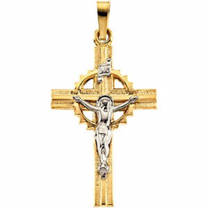 R16248:129514:P 14kt Yellow & White 25.5x17mm Crucifix Pendant