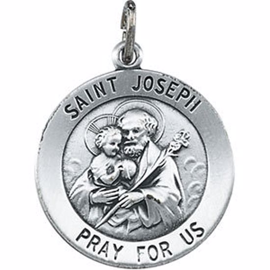 R16369:104196:P Sterling Silver 22mm Round St. Joseph Medal 24" Necklace