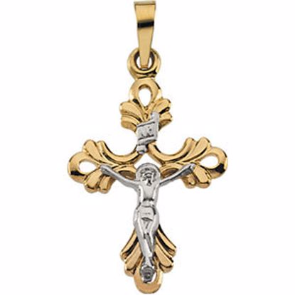 R16041:129487:P 14kt Yellow & White 20x15mm Crucifix Pendant