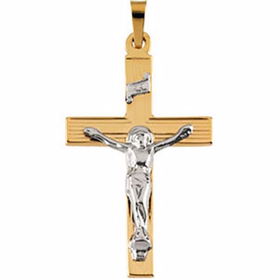 R4041:103700:P 14kt Yellow & White 29x19mm Crucifix Pendant