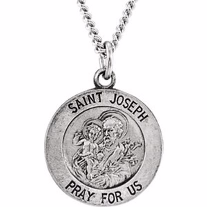 R16369:129642:P Sterling Silver 15mm Round St. Joseph Medal 18" Necklace