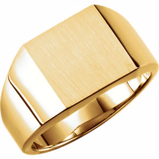 9591:112608:P 10kt Yellow 12mm Men's Solid Signet Ring with Brush Finish